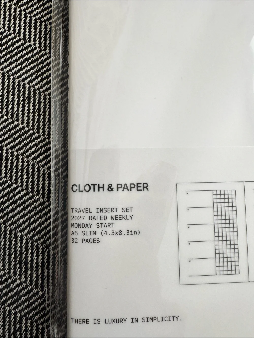2027 Cloth & Paper White Travel Planner Insert Set - Dates Weekly - Monday Start